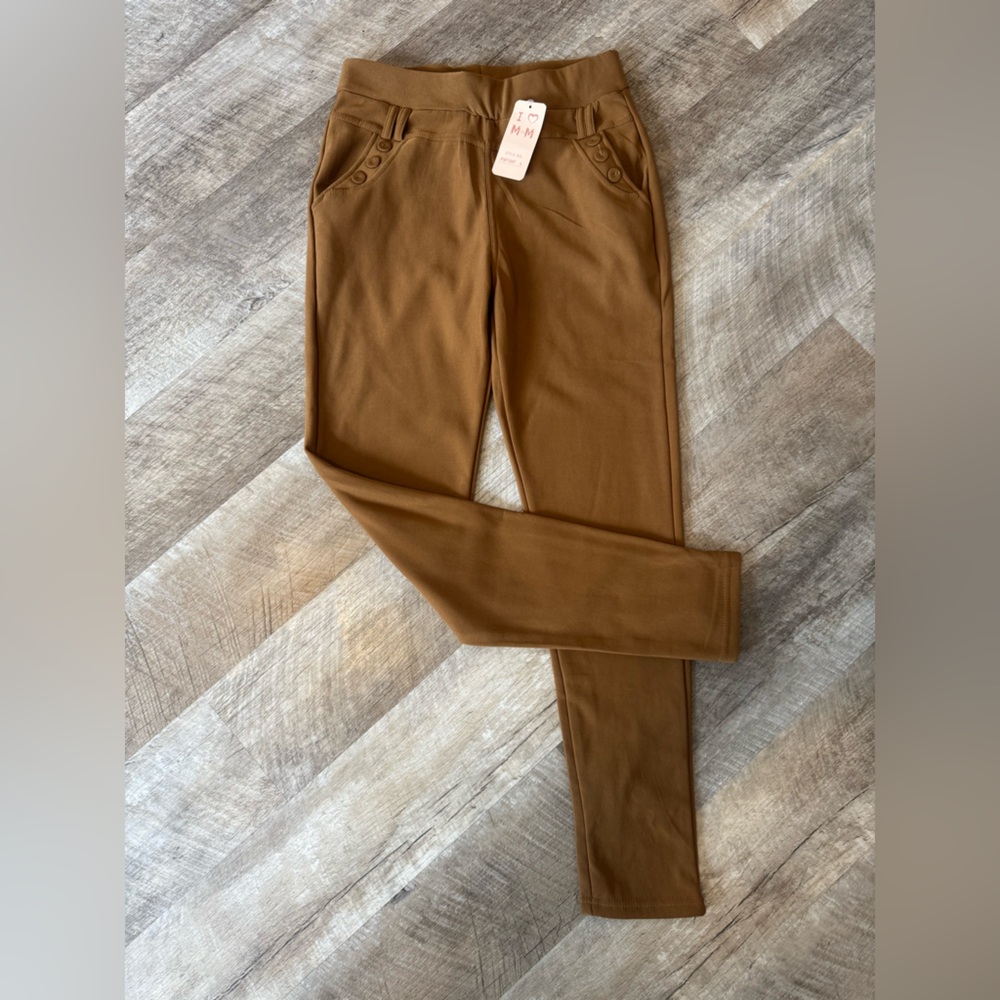 M+M size LARGE mustard yellow light fleece lined leggings , stretchy, NWT
